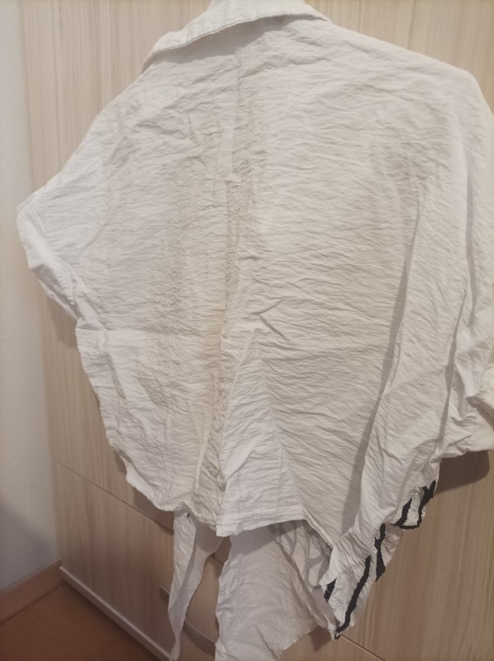 Kısa Kollu Zebra Desenli Keten Gömlek - Görsel 2