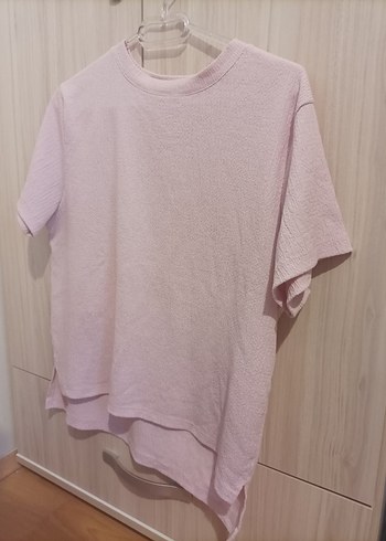 Pembe Keten Kısa Kollu Basic Tişört - Görsel 2