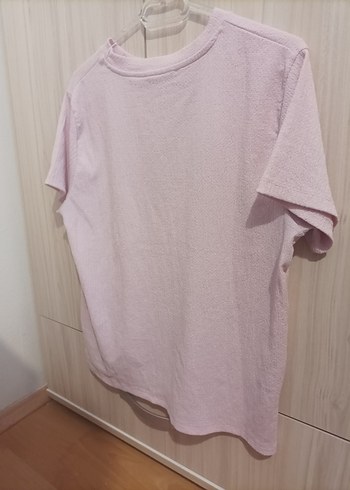 Pembe Keten Kısa Kollu Basic Tişört - Görsel 3