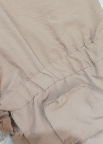 Bej Kadın Belden Kemerli Geniş tulum - Görsel 3