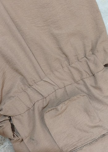 Bej Kadın Belden Kemerli Geniş tulum - Görsel 4