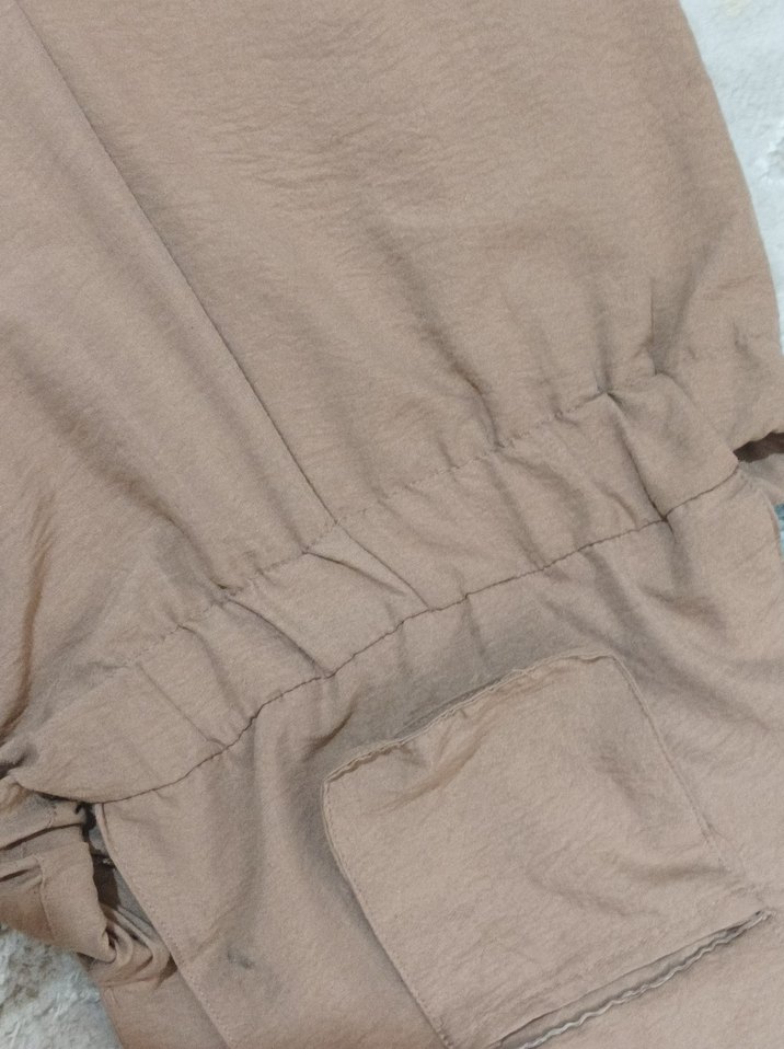 Bej Kadın Belden Kemerli Geniş tulum - Görsel 4