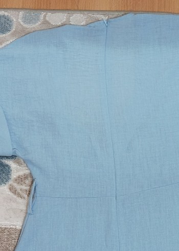 Mavi Keten V Yaka Uzun Bohem Elbise - Görsel 5