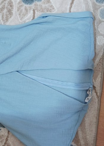 Mavi Keten V Yaka Uzun Bohem Elbise - Görsel 2