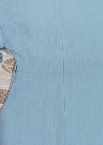 Mavi Keten V Yaka Uzun Bohem Elbise - Görsel 4