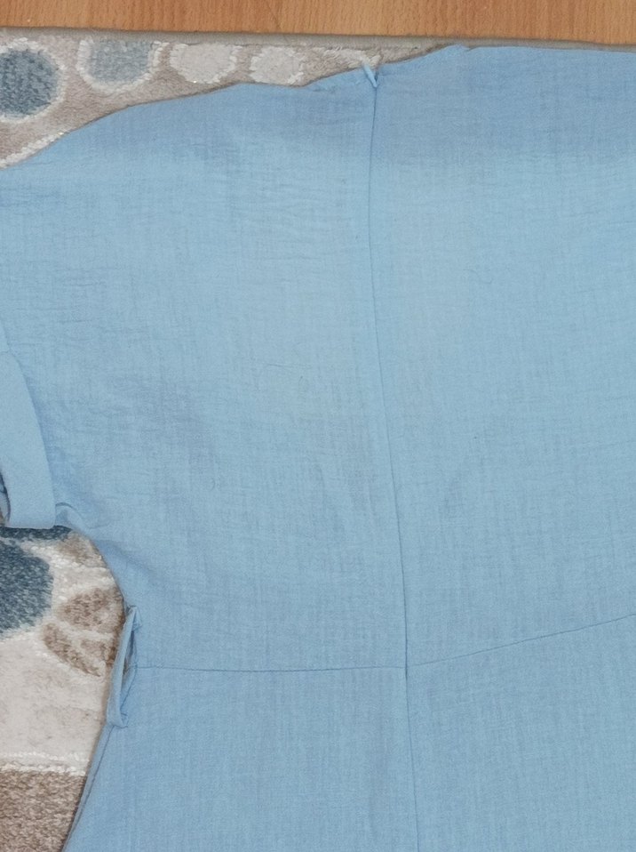 Mavi Keten V Yaka Uzun Bohem Elbise - Görsel 5