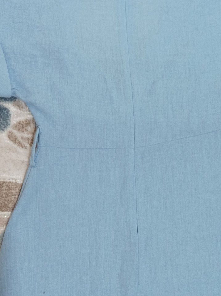 Mavi Keten V Yaka Uzun Bohem Elbise - Görsel 4