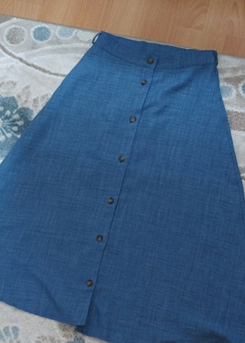 Düğmeli Uzun Denim Etek - Görsel 2