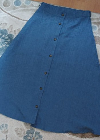 Düğmeli Uzun Denim Etek - Görsel 5