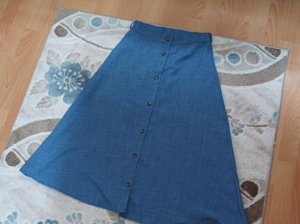 Düğmeli Uzun Denim Etek - Görsel 2