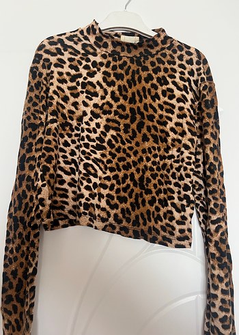 Kahverengi Leopar Desenli Uzun Kollu Bluz - Görsel 3