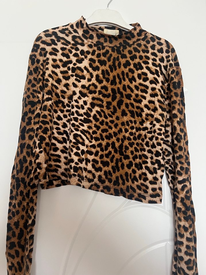 Kahverengi Leopar Desenli Uzun Kollu Bluz - Görsel 3