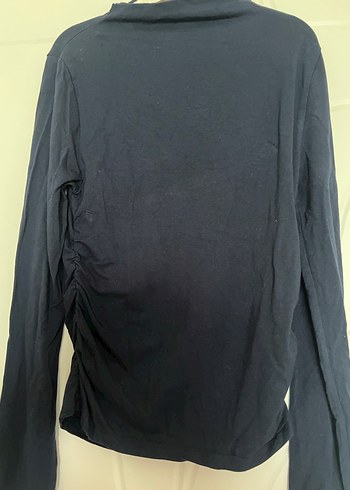 Uzun Kollu, Yüksek Yakalı Lacivert Bluz - Görsel 2