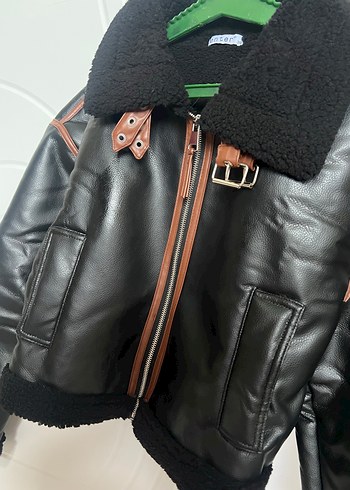 Kahverengi Deri Biker Kadın Ceket - Görsel 2