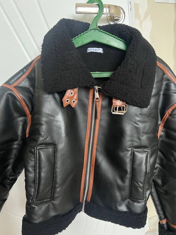 Kahverengi Deri Biker Kadın Ceket - Görsel 3