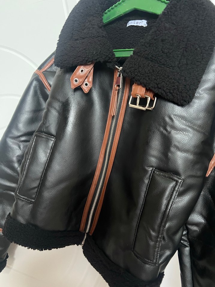 Kahverengi Deri Biker Kadın Ceket - Görsel 2