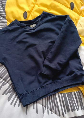 çocuk Mavi Bisiklet Yaka Sweatshirt - Görsel 3