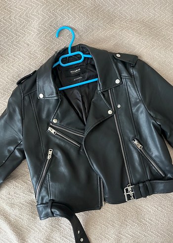 Pull and beae Siyah Deri Biker Ceket