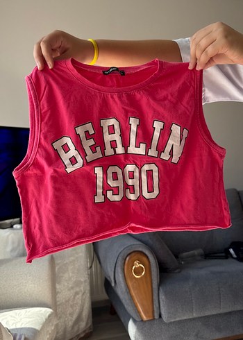Pembe Baskılı Kadın Kolsuz Crop Top