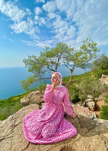 Pembe Desenli Uzun Bohem Elbise - Görsel 6