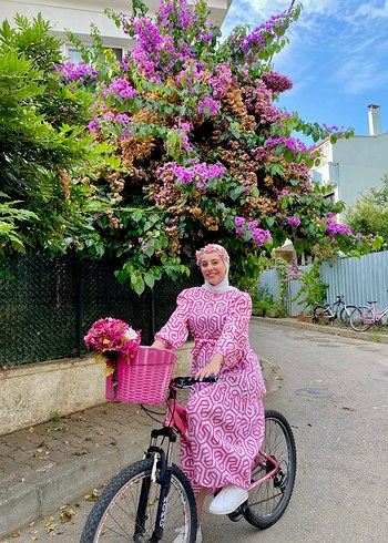 Pembe Desenli Uzun Bohem Elbise - Görsel 4