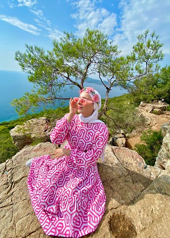 Pembe Desenli Uzun Bohem Elbise - Görsel 3