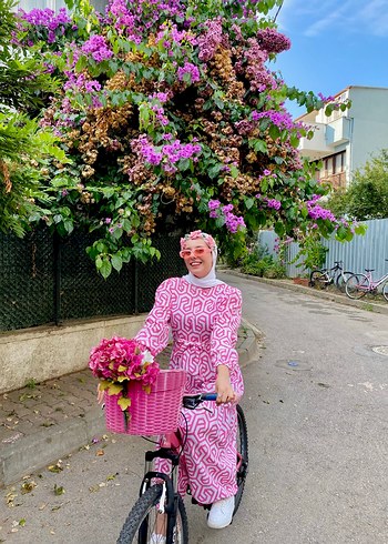 Pembe Desenli Uzun Bohem Elbise - Görsel 5