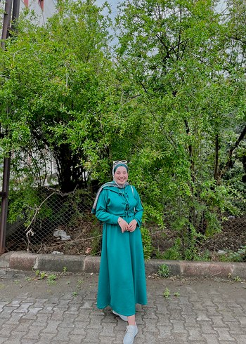 Yeşil Drapeli Uzun Salaş Elbise - Görsel 3