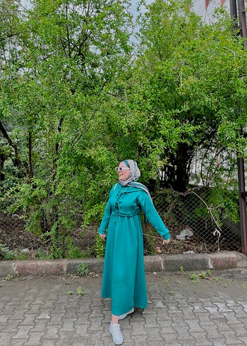 Yeşil Drapeli Uzun Salaş Elbise - Görsel 5