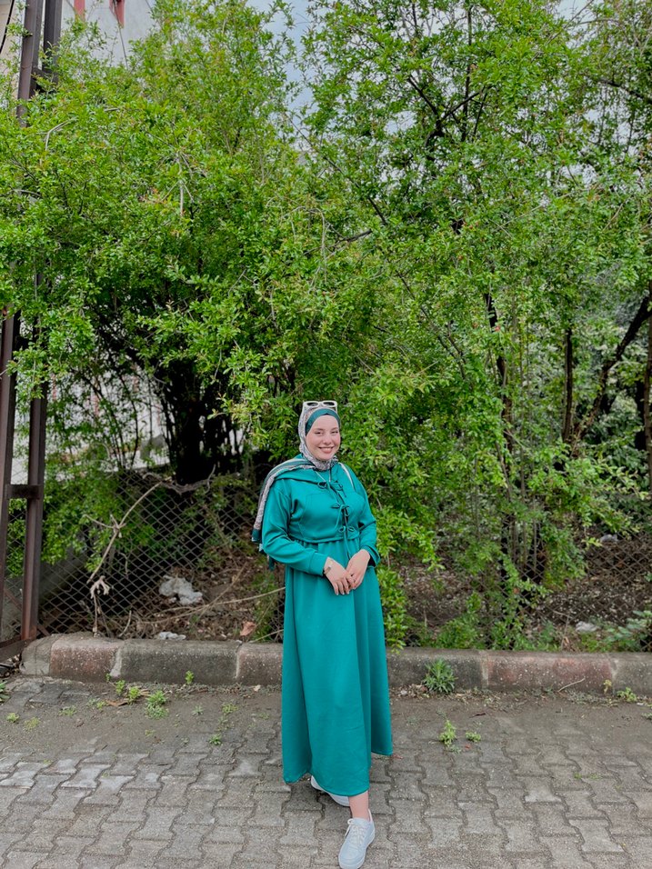 Yeşil Drapeli Uzun Salaş Elbise - Görsel 2