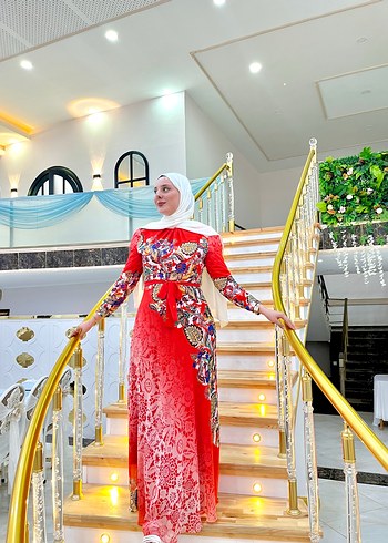 Uzun Kol, Yüksek Yakalı Renkli Etnik Desenli Kadın Elbise - Görsel 5