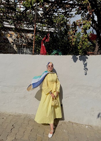 Bohem Etnik Desenli Sarı Uzun Elbise - Görsel 8