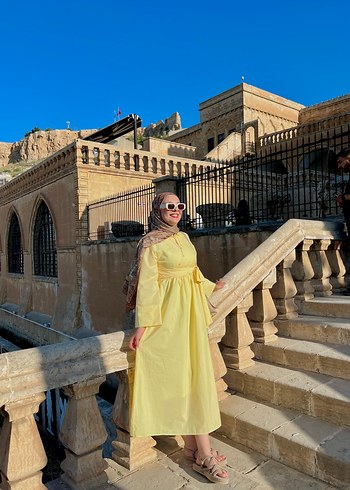 Bohem Etnik Desenli Sarı Uzun Elbise - Görsel 3