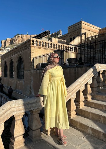 Bohem Etnik Desenli Sarı Uzun Elbise - Görsel 4