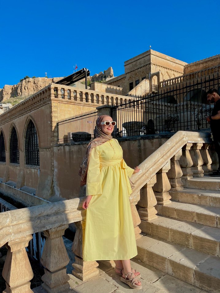 Bohem Etnik Desenli Sarı Uzun Elbise - Görsel 3