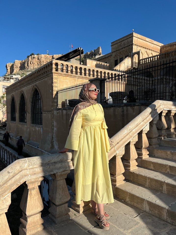 Bohem Etnik Desenli Sarı Uzun Elbise - Görsel 4