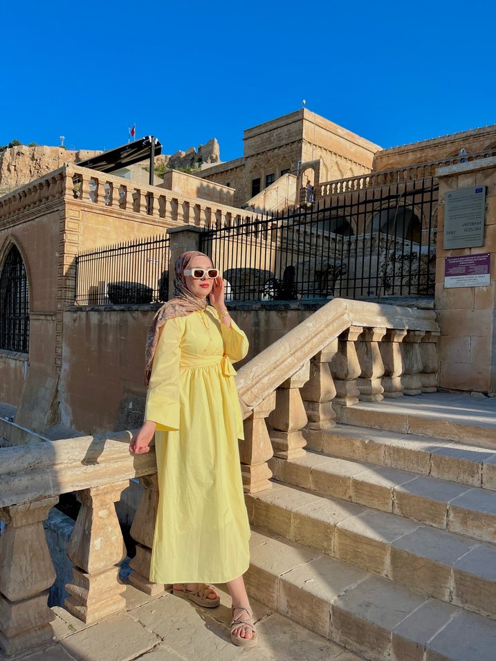 Bohem Etnik Desenli Sarı Uzun Elbise - Görsel 2