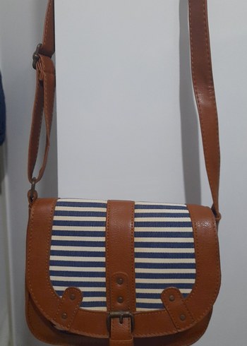 Bohem Tarzı Çizgili Kahverengi Deri Çanta - Görsel 3