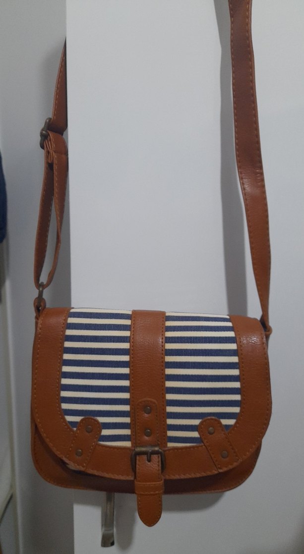 Bohem Tarzı Çizgili Kahverengi Deri Çanta - Görsel 3