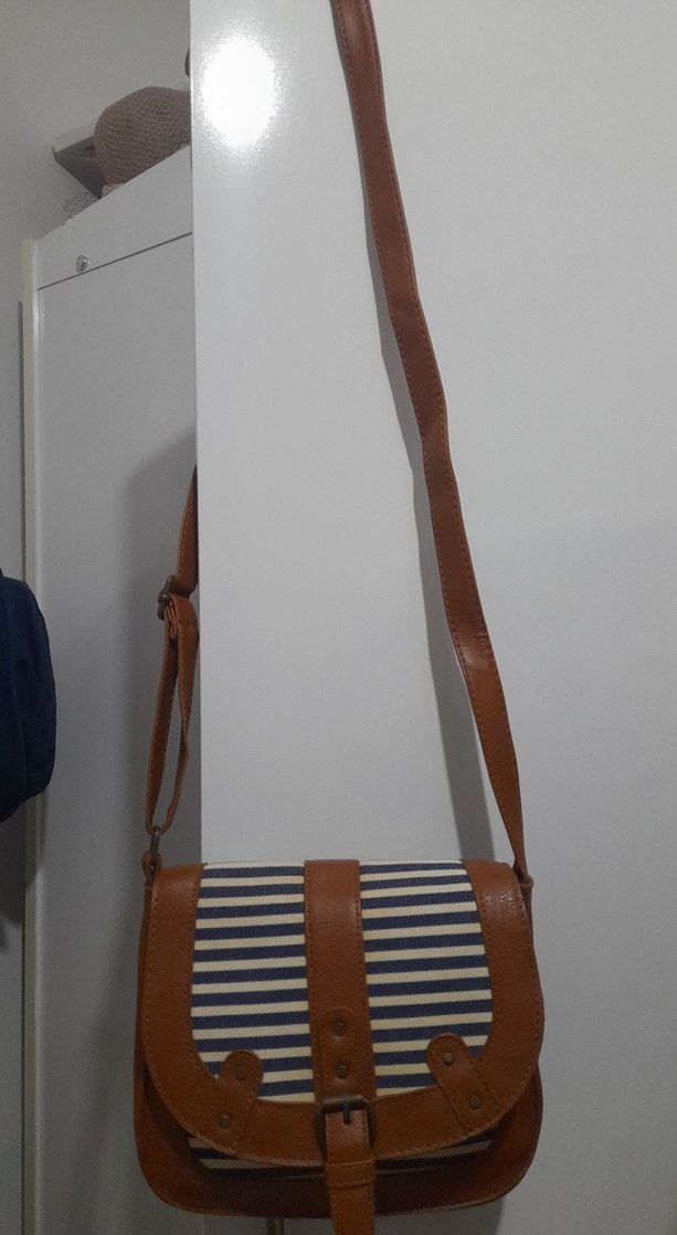 Bohem Tarzı Çizgili Kahverengi Deri Çanta - Görsel 2