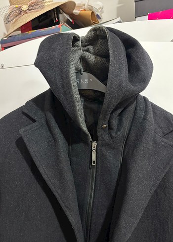 Gri Erkek Kapüşonlu Midi Kaban - Görsel 2