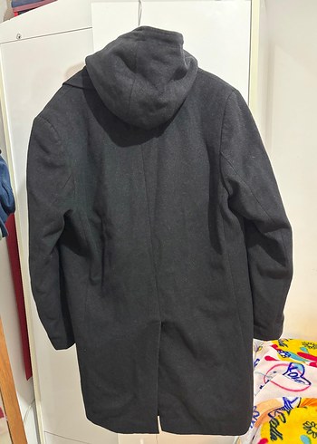 Gri Erkek Kapüşonlu Midi Kaban - Görsel 3