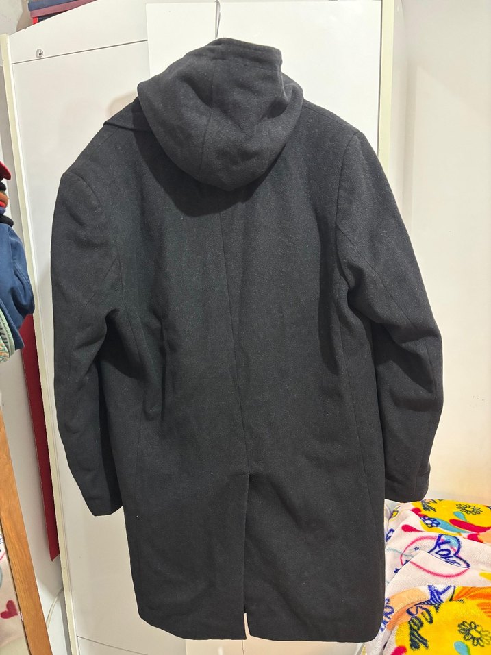 Gri Erkek Kapüşonlu Midi Kaban - Görsel 3