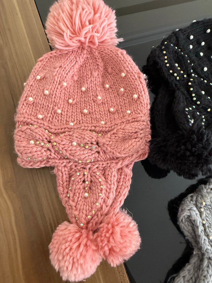 İnci Detaylı Gri Örgü Kadın Bere - Görsel 3