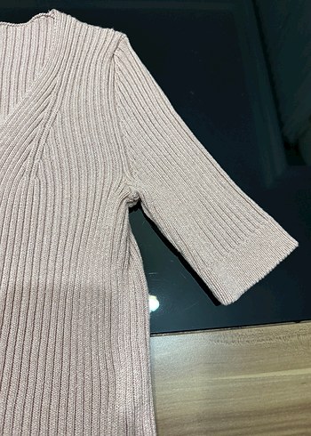 Pudra rengi Düğmeli V Yakalı Kadın Hırka - Görsel 5