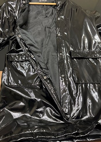 Siyah Deri Midi Yağmurluk - Görsel 3