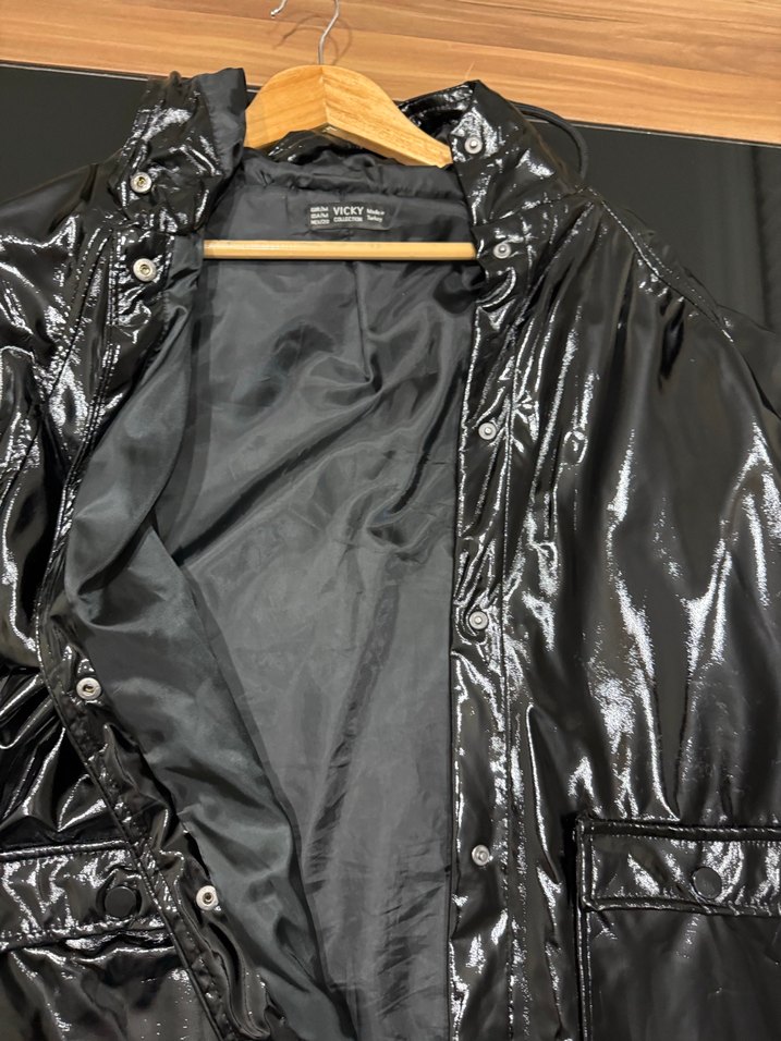 Siyah Deri Midi Yağmurluk - Görsel 4