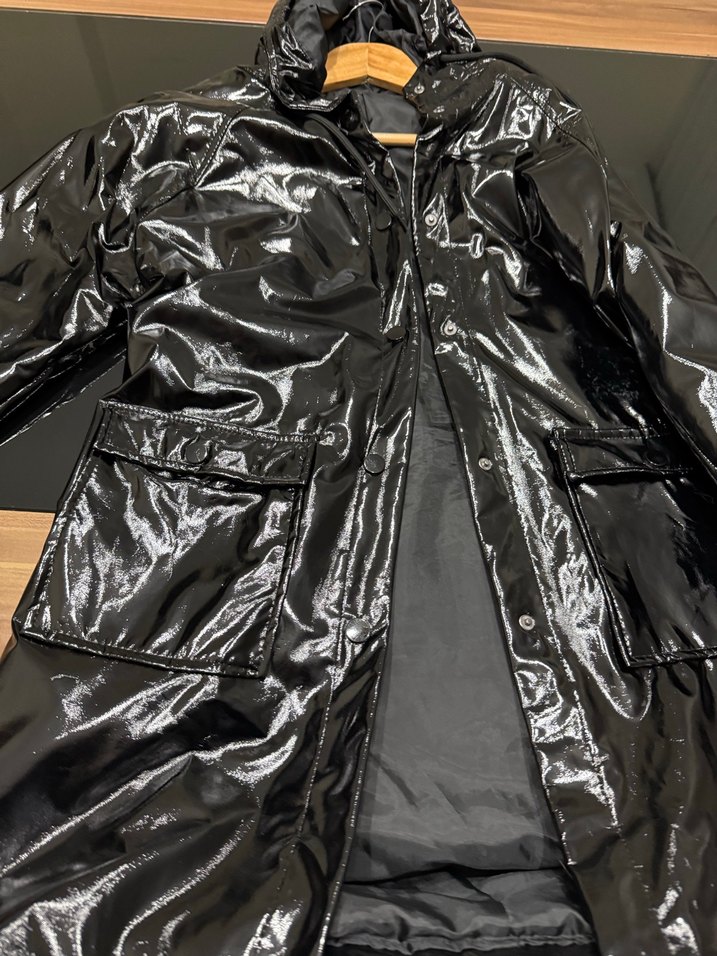 Siyah Deri Midi Yağmurluk - Görsel 5