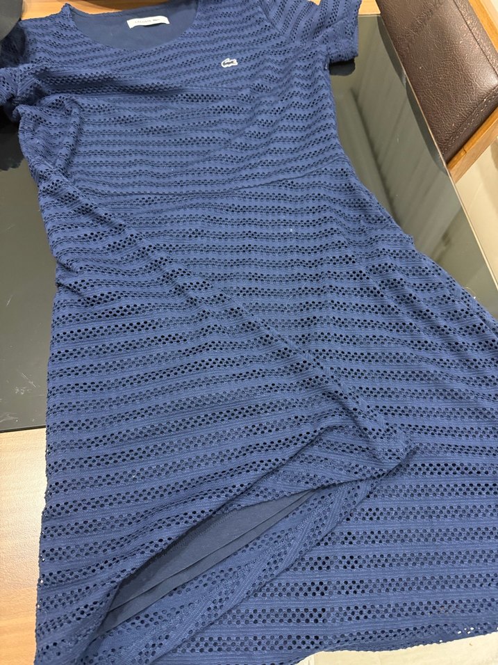 Lacoste lacivert Dantel Detaylı kısa kollu elbise - Görsel 4