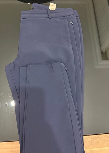 Lacivert Kadın Kumaş Kemerli Pantolon - Görsel 4